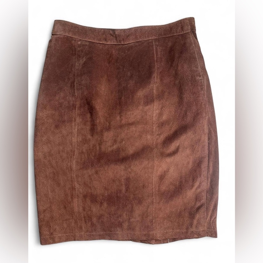 Elegant Brown Suede Pencil Skirt with Back Slit